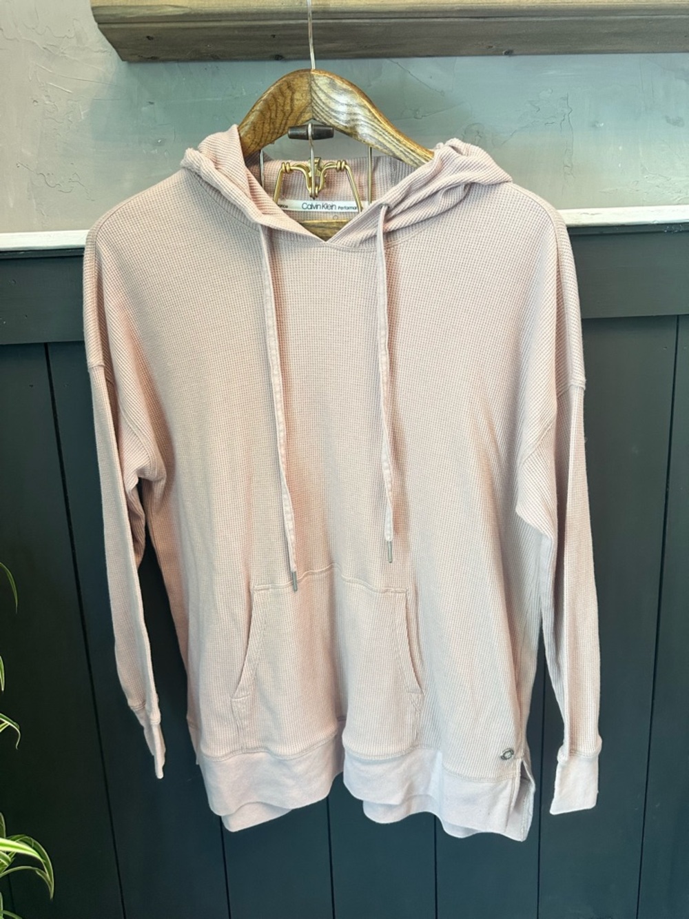 Calvin Klein Performance Dusty Pink Waffle-Knit Hoodie size XL